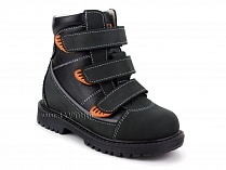152-121 Бос(Bos), ботинки детские утепленные ортопедические профилактические, байка, кожа, черный, оранжевый в Алмате