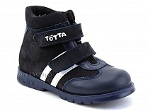 121-2,12,9 Тотто (Totto), ботинки детские утепленные ортопедические профилактические, кожа, нубук, синий, белый. в Алмате