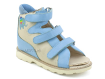 60360-09 Ринтек (Rintek), сандалии детские открытые антиварусные ортопедические высокий берец, кожа, голубой, бежевый 