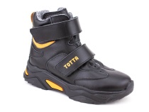 3542-131,15 Тотто (Totto), ботинки детские утепленные ортопедические профилактические, кожа, байка, черный, оранжевый в Алмате