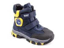 056-600-194-0049 (26-30) Джойшуз (Djoyshoes) ботинки детские зимние мембранные ортопедические профилактические, натуральный мех, мембрана, кожа, темно-синий, черный, желтый в Алмате