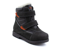 151-13   Бос(Bos), ботинки детские зимние профилактические, натуральная шерсть, кожа, нубук, черный, оранжевый в Алмате