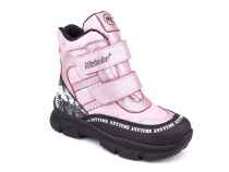 2633-06МК (31-36) Миниколор (Minicolor), ботинки зимние детские ортопедические профилактические, мембрана, кожа, натуральный мех, розовый, черный в Алмате